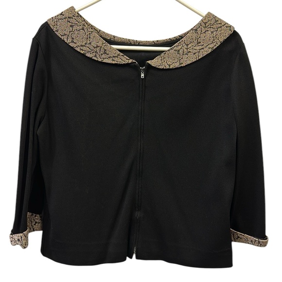 Vintage 50s Leslie Fay Original Zip Back Black Top Tapestry Collar and Cuff L - Picture 6 of 8